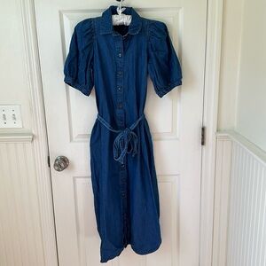 ANN TAYLOR Button Down Belted Denim Dress Size XS